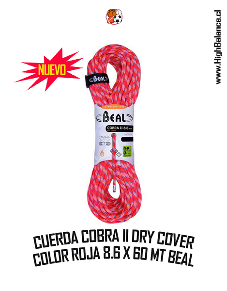 CUERDA COBRA II 8.6 MM X 60 MTS DRY COVER ROJA BEAL (OFERTA)
