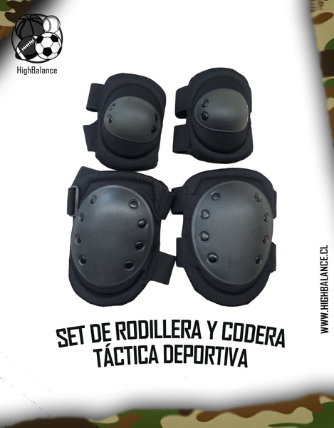 SET DE RODILLERA Y CODERA TACTICAS DEPORTIVAS NEGRAS VERDE Y COYOTE